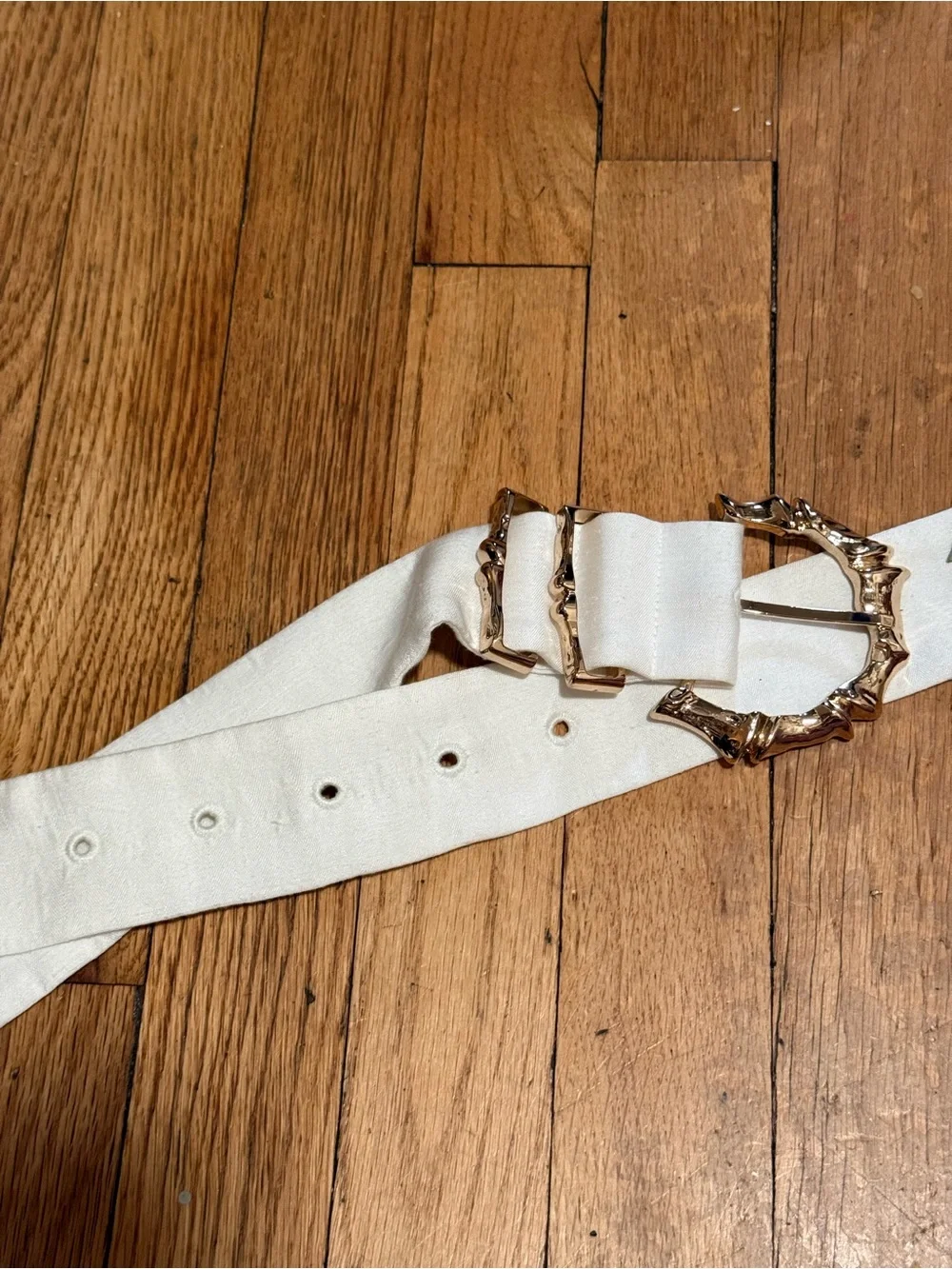 Gold Buckle White Fabric Waist Belt - Women Accessories Acler